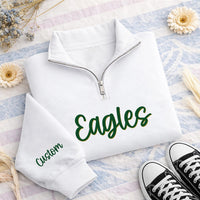 Personalized School Embroidered Quarter Zip Sweatshirt, School Spirit Pullover, Mascot Team Apparel, Football Game Day, Custom Team Gift