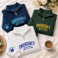 Emergency Department Embroidered Quarter Zip Sweatshirt, Personalized Name Sleeve, ER Nurse Gift, Hospital Shift Pullover, Gift for RN