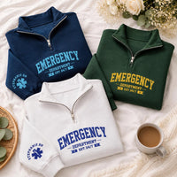 Emergency Department Embroidered Quarter Zip Sweatshirt, Personalized Name Sleeve, ER Nurse Gift, Hospital Shift Pullover, Gift for RN