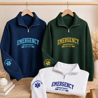 Emergency Department Embroidered Quarter Zip Sweatshirt, Personalized Name Sleeve, ER Nurse Gift, Hospital Shift Pullover, Gift for RN
