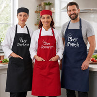 Personalized Chef Apron, Custom Name Cooking Apron, Professional Chef Apron with Pockets, Full-Length Kitchen Apron, Culinary Gift