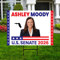 Ashley Moody For Florida Senate 2026 Yard Sign, Corrugated Plastic Senate Elections Race Red White & Blue Yard Sign with Metal H-Stake