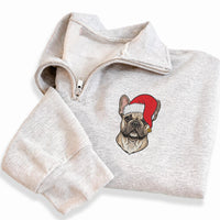 Personalized Pet Embroidered Quarter Zip Sweatshirt, Custom Dog or Cat Portrait, Holiday Cozy Pullover, Pet Parent Outfit, Christmas Gift