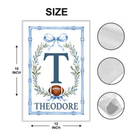 Personalized Football Garden Flag, 12x18 Double Sided Porch Decor, Game Day Yard Flag, Blue Chinoiserie Bamboo Frame, Football Fan Gift