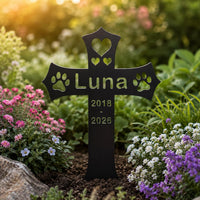 Custom Pet Memorial Cross Stake, Personalized Dog Cat Metal Sign, Paw Print Grave Marker, Aluminum Sign for Garden, Pet Loss Sympathy Gift
