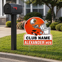 Personalized Football Helmet Yard Sign 24" x 24", Custom Name, Number, Logo Colors Outdoor Football Helmet Yard Signs with Metal Stakes