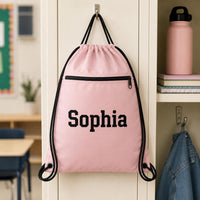 Personalized Kids Drawstring Backpack, Custom Name School Cinch Bag, Gym Sports Sack, Student Personalized Bag, Back to School Gift