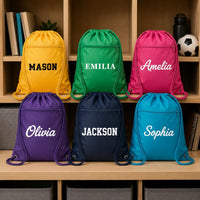 Personalized Kids Drawstring Backpack, Custom Name School Cinch Bag, Gym Sports Sack, Student Personalized Bag, Back to School Gift