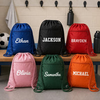 Personalized Kids Drawstring Backpack, Custom Name School Cinch Bag, Gym Sports Sack, Student Personalized Bag, Back to School Gift