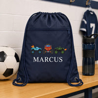 Personalized Kids Drawstring Backpack, Custom Name School Cinch Bag, Gym Sports Sack, Student Personalized Bag, Back to School Gift