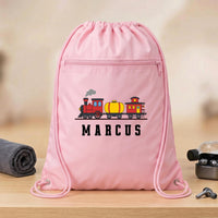 Personalized Train Drawstring Backpack, Custom Name School Cinch Bag, Kids Gym Gear Bag, Student Personalized Bag, Back to School Gift