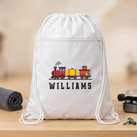 Personalized Train Drawstring Backpack, Custom Name School Cinch Bag, Kids Gym Gear Bag, Student Personalized Bag, Back to School Gift