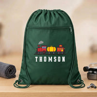 Personalized Train Drawstring Backpack, Custom Name School Cinch Bag, Kids Gym Gear Bag, Student Personalized Bag, Back to School Gift