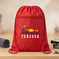 Personalized Train Drawstring Backpack, Custom Name School Cinch Bag, Kids Gym Gear Bag, Student Personalized Bag, Back to School Gift