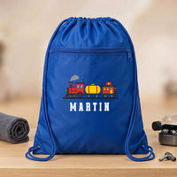 Personalized Train Drawstring Backpack, Custom Name School Cinch Bag, Kids Gym Gear Bag, Student Personalized Bag, Back to School Gift