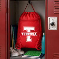 Personalized School Drawstring Backpack, Custom Name Initial Cinch Bag, Kids Gym Backpack, Student Personalized Bag, Back to School Gift