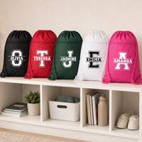Personalized School Drawstring Backpack, Custom Name Initial Cinch Bag, Kids Gym Backpack, Student Personalized Bag, Back to School Gift