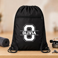 Personalized School Drawstring Backpack, Custom Name Initial Cinch Bag, Kids Gym Backpack, Student Personalized Bag, Back to School Gift