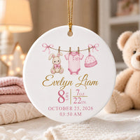 Personalized New Baby Ceramic Ornament, Birth Stats Baby Keepsake Ornament, First Christmas, Birth Announcement Gift, New Parent Gift