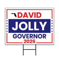 David Jolly For Florida Governor 2026 Yard Sign, Corrugated Plastic Governor Elections Race Red White & Blue Yard Sign with Metal H-Stake