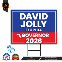 David Jolly For Florida Governor 2026 Yard Sign, Corrugated Plastic Governor Elections Race Red White & Blue Yard Sign with Metal H-Stake