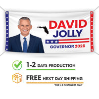 David Jolly For Florida U.S. Governor Banner Sign, 13 oz Waterproof US Governor Election 2026 Vinyl Banner With Metal Grommets