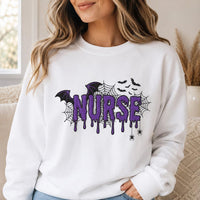 Halloween Nurse Embroidered Sweatshirt, Spooky Medical Hoodie, Gothic Bat Spider Web Design, Cozy RN Hoodie, Nurse Appreciation Gift
