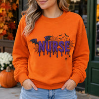 Halloween Nurse Embroidered Sweatshirt, Spooky Medical Hoodie, Gothic Bat Spider Web Design, Cozy RN Hoodie, Nurse Appreciation Gift
