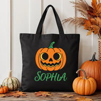 Personalized Halloween Canvas Tote Bag, Custom Name Trick or Treat Bag, Kids Candy Bag, Reusable Cotton Tote, Happy Halloween Gift