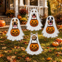 Personalized Ghost Pet Halloween Yard Sign, Custom Pet Photo Lawn Sign, Trick or Treat Cutout, Holiday Lawn Display, Halloween Yard Decor