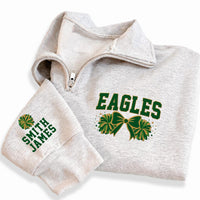 Personalized School Mascot Embroidered Quarter Zip Sweatshirt, Custom Cheer Pullover, Game Day Spirit, Sleeve Name Top, Custom Team Gift