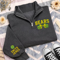 Personalized School Mascot Embroidered Quarter Zip Sweatshirt, Custom Cheer Pullover, Game Day Spirit, Sleeve Name Top, Custom Team Gift