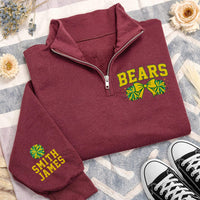 Personalized School Mascot Embroidered Quarter Zip Sweatshirt, Custom Cheer Pullover, Game Day Spirit, Sleeve Name Top, Custom Team Gift