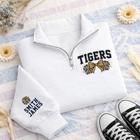 Personalized School Mascot Embroidered Quarter Zip Sweatshirt, Custom Cheer Pullover, Game Day Spirit, Sleeve Name Top, Custom Team Gift