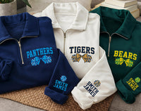 Personalized School Mascot Embroidered Quarter Zip Sweatshirt, Custom Cheer Pullover, Game Day Spirit, Sleeve Name Top, Custom Team Gift