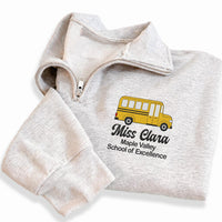 Personalized Teacher Embroidered Quarter Zip Sweatshirt, Custom School Bus Pullover, Office Casual Top, School Staff Top, Custom Team Gift