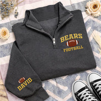 Personalized Mascot Embroidered Quarter Zip Sweatshirt, Custom Football Pullover, School Spirit Top, Player Name Sleeve, Custom Team Gift
