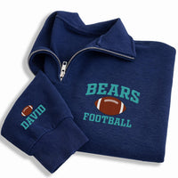 Personalized Mascot Embroidered Quarter Zip Sweatshirt, Custom Football Pullover, School Spirit Top, Player Name Sleeve, Custom Team Gift