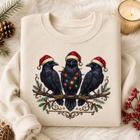 Christmas Raven Sweatshirt, Gothic Crow Crewneck, Santa Hat Bird Pullover, Dark Winter Holiday Top, Christmas Gift for Raven Lover