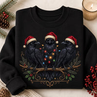 Christmas Raven Sweatshirt, Gothic Crow Crewneck, Santa Hat Bird Pullover, Dark Winter Holiday Top, Christmas Gift for Raven Lover