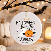 Personalized First Halloween Ceramic Ornament, Baby Keepsake Ornament, Cute Ghost Pumpkin Design, My First Halloween 2026, New Baby Gift