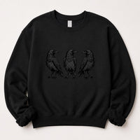 Three Raven Graphic Crewneck Sweatshirt, Gothic Crow Pullover, Dark Academia Bird Shirt, Witchy Corvid Nature Top, Gift for Raven Lover
