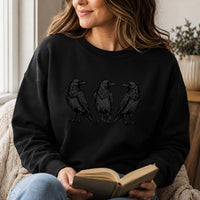 Three Raven Graphic Crewneck Sweatshirt, Gothic Crow Pullover, Dark Academia Bird Shirt, Witchy Corvid Nature Top, Gift for Raven Lover