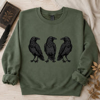 Three Raven Graphic Crewneck Sweatshirt, Gothic Crow Pullover, Dark Academia Bird Shirt, Witchy Corvid Nature Top, Gift for Raven Lover