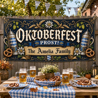 Personalized Oktoberfest Vinyl Banner, Custom Family Name Sign, German Beer Festival Decor, Fence Display Sign, Celebration Banner