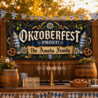Personalized Oktoberfest Vinyl Banner, Custom Family Name Sign, German Beer Festival Decor, Fence Display Sign, Celebration Banner