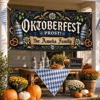 Personalized Oktoberfest Vinyl Banner, Custom Family Name Sign, German Beer Festival Decor, Fence Display Sign, Celebration Banner