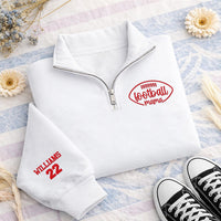 Football Mama Embroidered Quarter Zip Sweatshirt, Custom Name & Number Sleeve, Game Day Pullover, Sports Mom Apparel, Christmas 2026 Gift