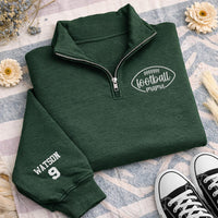 Football Mama Embroidered Quarter Zip Sweatshirt, Custom Name & Number Sleeve, Game Day Pullover, Sports Mom Apparel, Christmas 2026 Gift