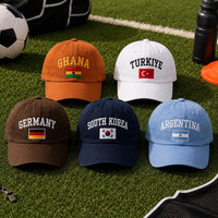 Custom Country Embroidered Hat, Personalized Flag Baseball Cap, Adjustable Cotton Cap, International Soccer Fan Gift, Personalized Gift